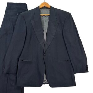 VINTAGE Hugo Boss Men 40S Silk/Linen Tuxedo Suit Black Jacket Pants Formal 33x31